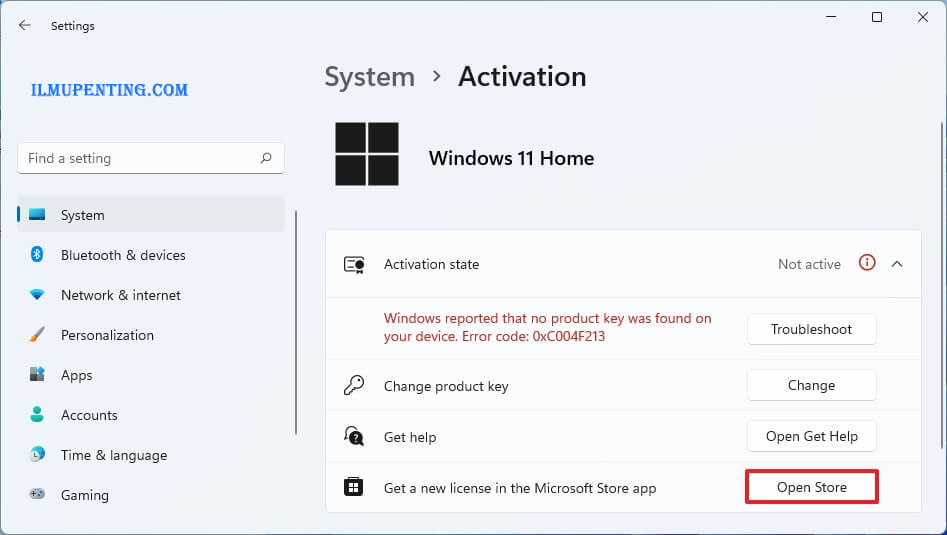 Settings - System - Activation State - Open Store